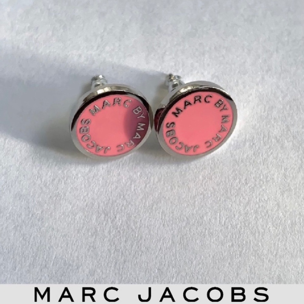 Marc Jacobs Enamel Logo Disc Earrings-Bright Rose